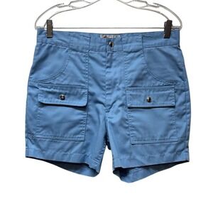 VINTAGE Summer Camp Shorts Blue Canvas Cargo Pockets Outdoors Retro Size 30"